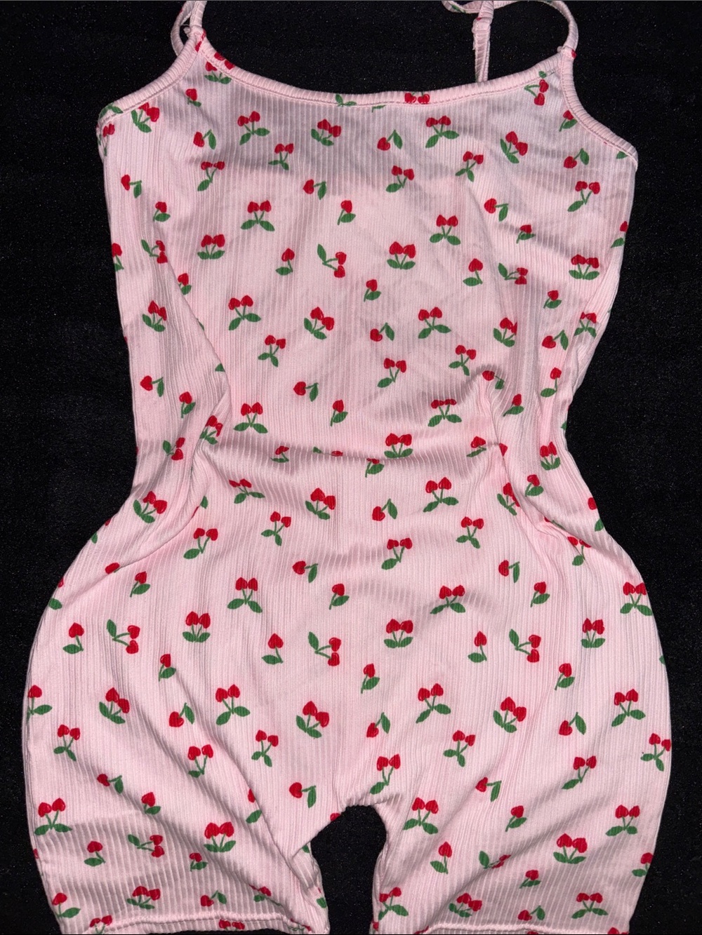 Pink Cherry Print Ribbed Romper